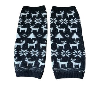 LEG WARMERS Black and White Reindeer Knit